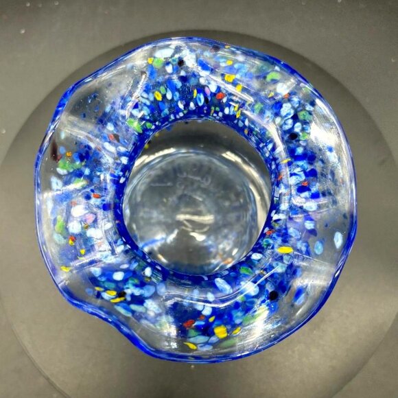 Vintage Signed Blue/Multi Art Glass Rippled Confetti Vase Signed by the Artist - Picture 4 of 6